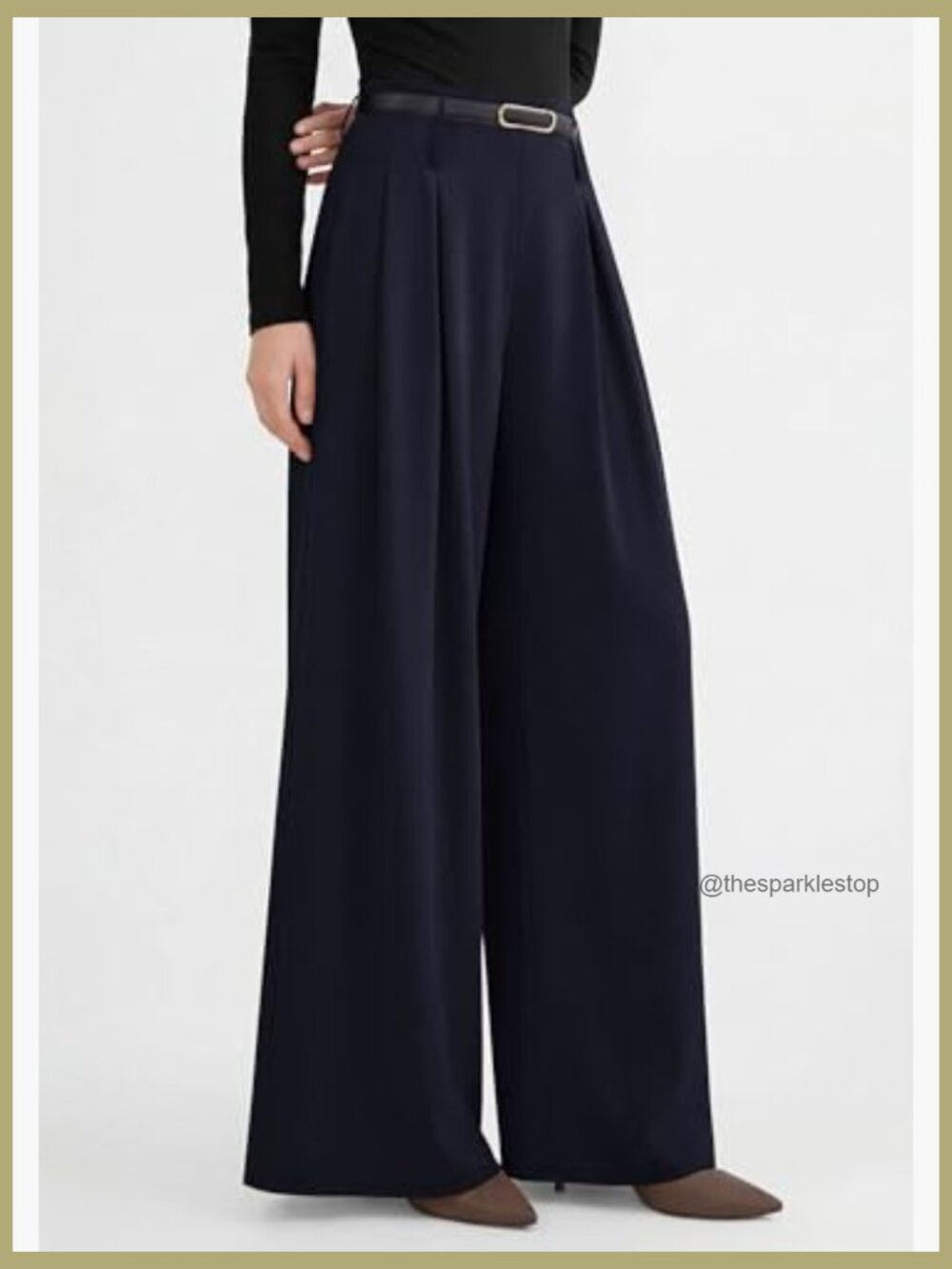 High Waisted Wide Leg Pleated Trousers with Pockets - Flowy Business Palazzo - Picture 3 of 7